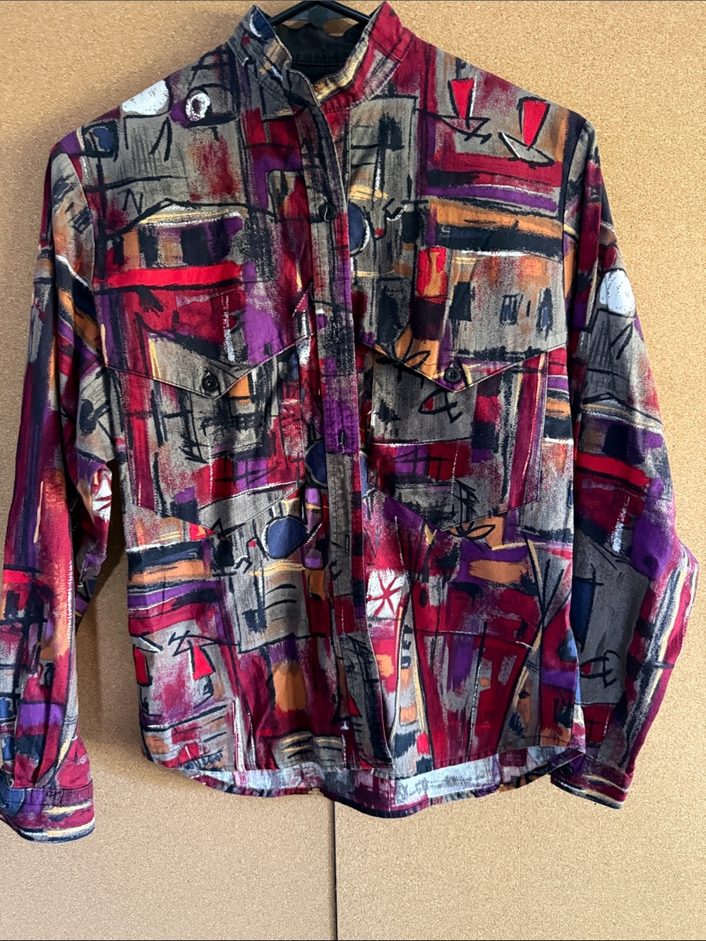 Vintage Roper Multicolor Abstract Button-Down Shirt in Red, Purple & Orange